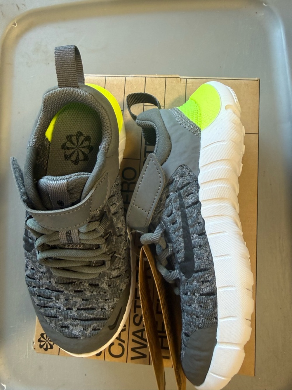 New boys nike Sz 11 Gray and Neon Yellow Slip-On Shoes